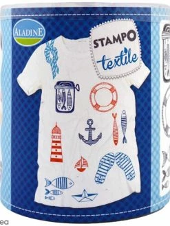Aladine Stampo'textile - Kit De Tampons Avec Encreur - Navy - 15 Pcs