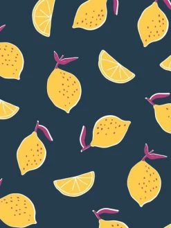 Tissu Coton Frou Frou - Citron Navy - Vendu Par 10 Cm