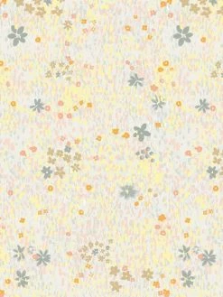 Rico Design Tissu Coton Léger à La Coupe - Fleurs Pastel Sur Fond Gris Clair - Détails Métallisés - Par 10 Cm