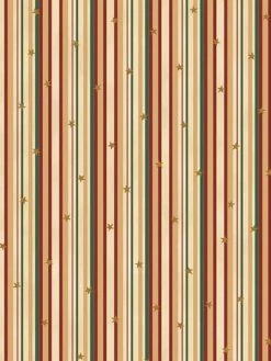 Creavea Tissu Coton Noël - Rayures & Étoiles - Doré - Vendu Par 10 Cm