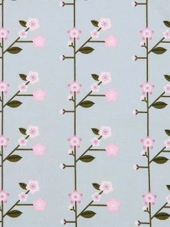 Tissu Coton Sakura Rico Design - Bleu Ciel - Branche De Cerisier - Vendu Par 10 Cm