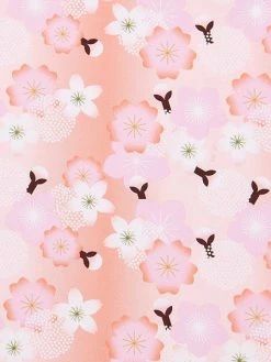 Tissu Coton Sakura Rico Design - Rose Et Pêche - Fleurs De Cerisier - Vendu Par 10 Cm