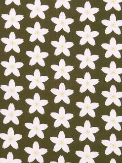Tissu Coton Sakura Rico Design - Vert Olive - Fleurs De Cerisier - Vendu Par 10 Cm