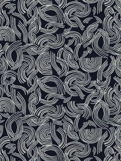 Creavea Tissu Dashwood Midnight Garden - Lignes Abstraites - Fond Bleu Marine - Par 10 Cm