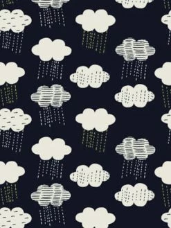 Creavea Tissu Dashwood Midnight Garden - Nuages - Fond Bleu Marine - Par 10 Cm