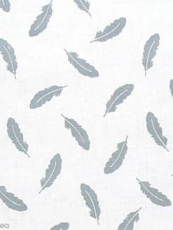 Tissu Frou Frou - Plumes Argentées - Fond Blanc - A La Coupe Par 10 Cm (sur Mesure)