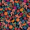 Creavea Tissu Rayonne Dashwood Gardenia - Fleurs Colorées - Fond Noir - Par 10 Cm