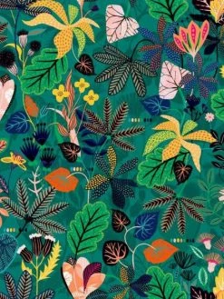 Creavea Tissu Rayonne Dashwood Gardenia - Jungle Tropical - Fond Vert - Par 10 Cm