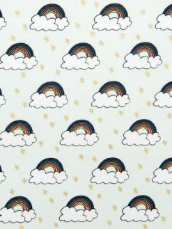 Rico Design Tissu Rico - Arc-en-ciel - Fond Vert Menthe Et Or - Coton - Par 10 Cm (sur Mesure)