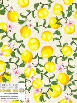 Tissu Stof Fabrics - Citronella Bloom - Citrons Et Fleurs - Par 10 Cm