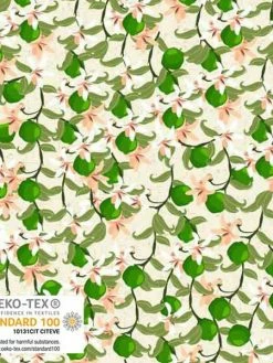 Tissu Stof Fabrics - Citronella Bloom - Citrons Vert Et Fleurs - Par 10 Cm