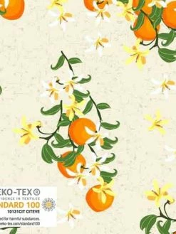 Tissu Stof Fabrics - Citronella Bloom - Oranges Et Fleurs - Par 10 Cm